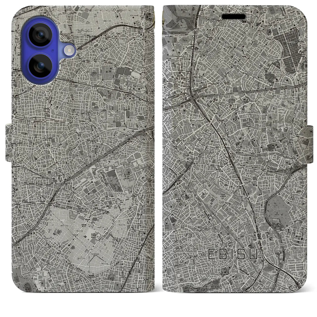 【恵比寿(東京都)】地図柄iPhoneケース(手帳タイプ)モノトーン・iPhone 16 Pro Max 用