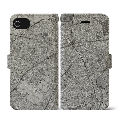 【恵比寿（東京都）】地図柄iPhoneケース（手帳タイプ）モノトーン・iPhone SE（第3 / 第2世代） / 8 / 7 / 6s / 6 用