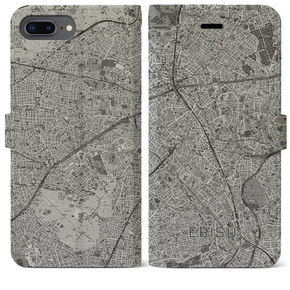 【恵比寿（東京都）】地図柄iPhoneケース（手帳タイプ）モノトーン・iPhone 8Plus /7Plus / 6sPlus / 6Plus 用
