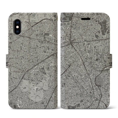 【恵比寿（東京都）】地図柄iPhoneケース（手帳タイプ）モノトーン・iPhone XS / X 用