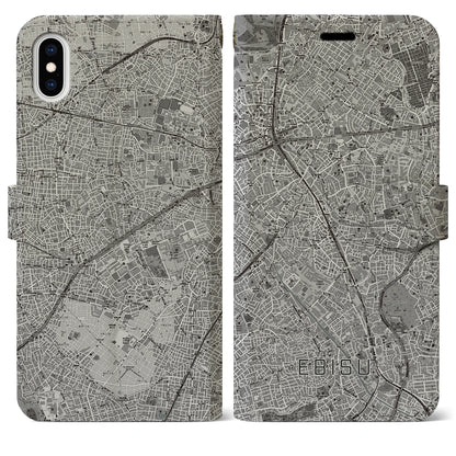 【恵比寿（東京都）】地図柄iPhoneケース（手帳タイプ）モノトーン・iPhone XS Max 用