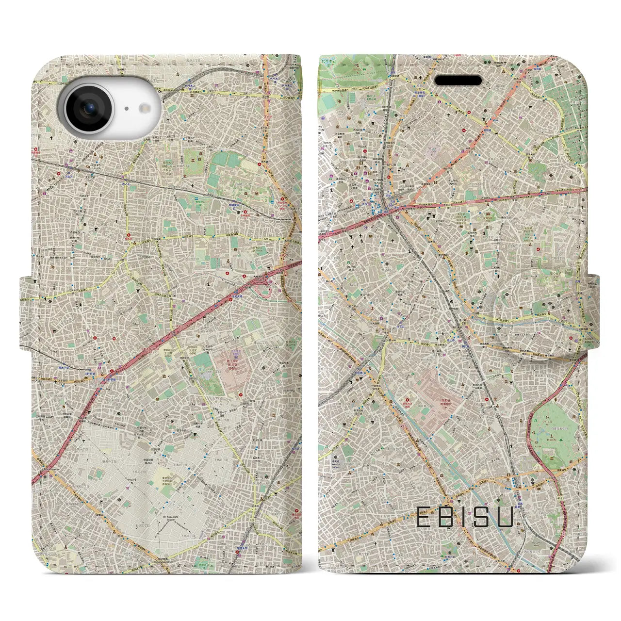 【恵比寿（東京都）】地図柄iPhoneケース（手帳タイプ）