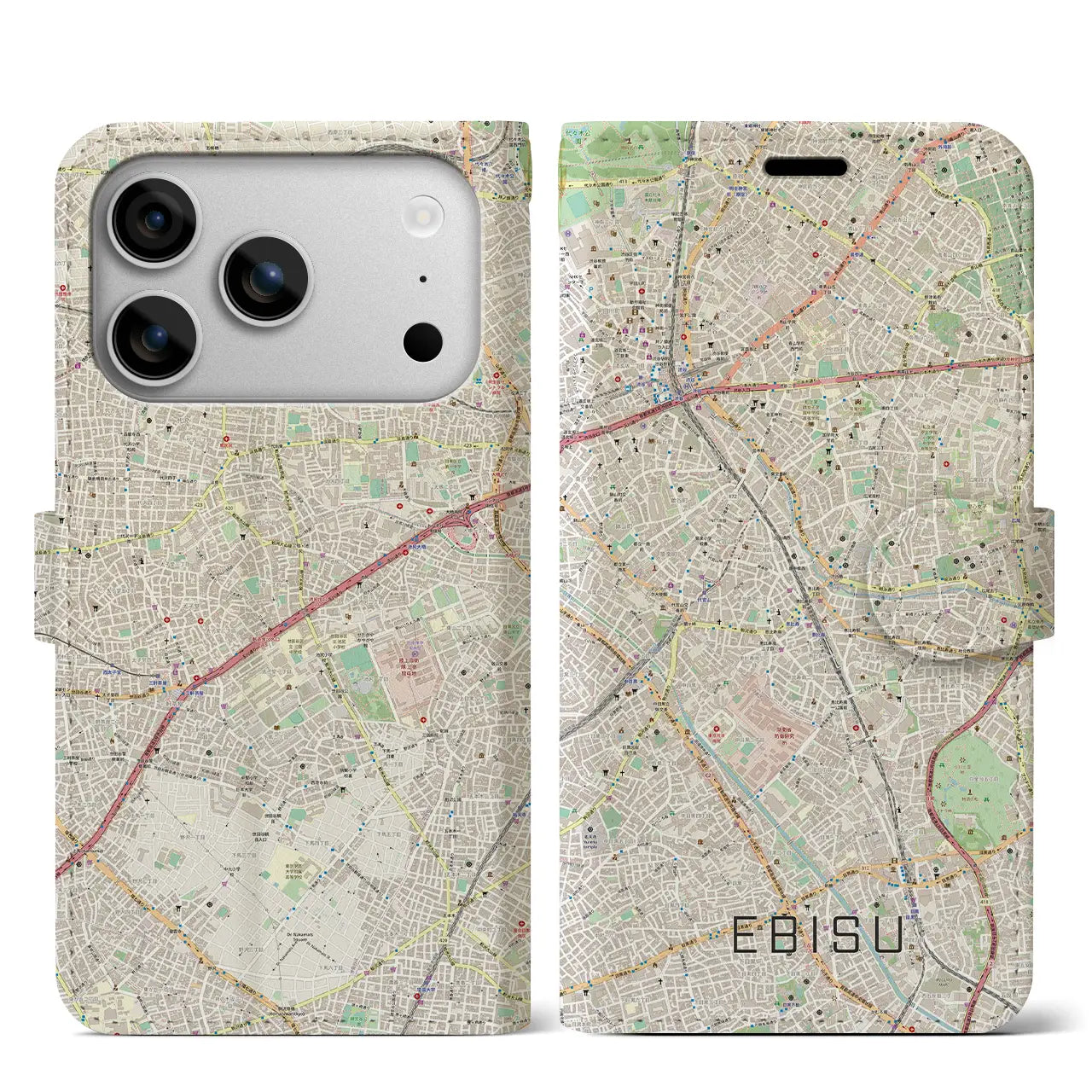 【恵比寿（東京都）】地図柄iPhoneケース（手帳タイプ）