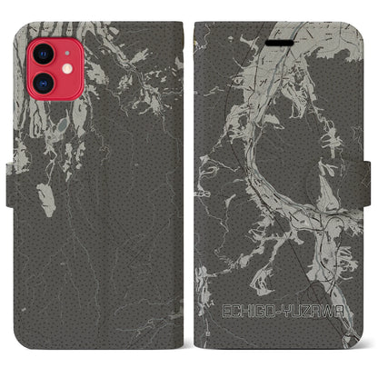 【越後湯沢（新潟県）】地図柄iPhoneケース（手帳タイプ）モノトーン・iPhone 11 用