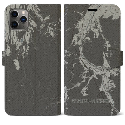 【越後湯沢（新潟県）】地図柄iPhoneケース（手帳タイプ）モノトーン・iPhone 11 Pro Max 用