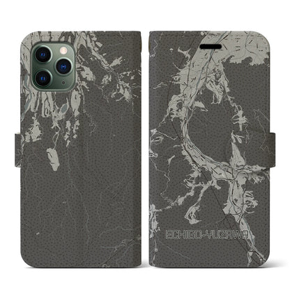 【越後湯沢（新潟県）】地図柄iPhoneケース（手帳タイプ）モノトーン・iPhone 11 Pro 用