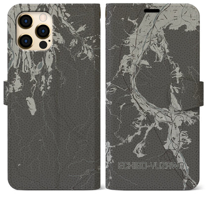 【越後湯沢（新潟県）】地図柄iPhoneケース（手帳タイプ）モノトーン・iPhone 12 Pro Max 用