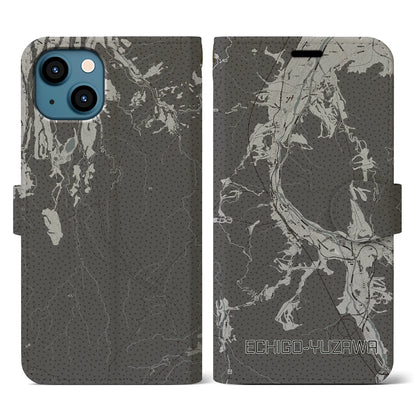 【越後湯沢（新潟県）】地図柄iPhoneケース（手帳タイプ）モノトーン・iPhone 13 用