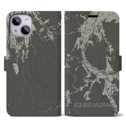 【越後湯沢（新潟県）】地図柄iPhoneケース（手帳タイプ）モノトーン・iPhone 14 用