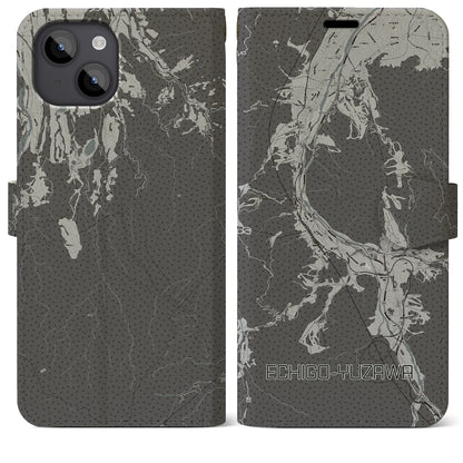 【越後湯沢（新潟県）】地図柄iPhoneケース（手帳タイプ）モノトーン・iPhone 14 Plus 用