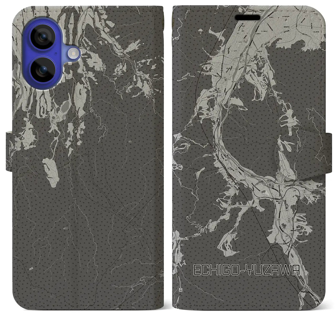 【越後湯沢(新潟県)】地図柄iPhoneケース(手帳タイプ)モノトーン・iPhone 16 Pro Max 用