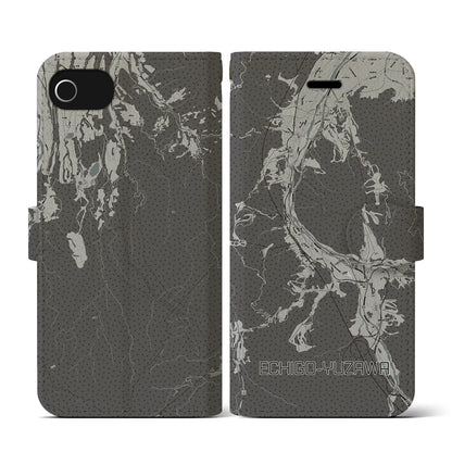 【越後湯沢（新潟県）】地図柄iPhoneケース（手帳タイプ）モノトーン・iPhone SE（第3 / 第2世代） / 8 / 7 / 6s / 6 用