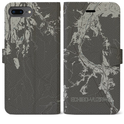 【越後湯沢（新潟県）】地図柄iPhoneケース（手帳タイプ）モノトーン・iPhone 8Plus /7Plus / 6sPlus / 6Plus 用