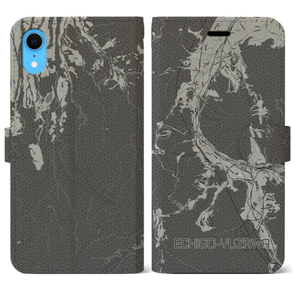 【越後湯沢（新潟県）】地図柄iPhoneケース（手帳タイプ）モノトーン・iPhone XR 用