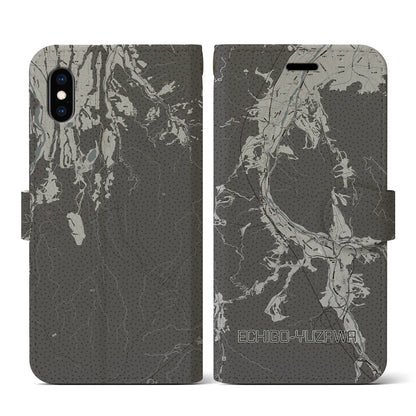 【越後湯沢（新潟県）】地図柄iPhoneケース（手帳タイプ）モノトーン・iPhone XS / X 用