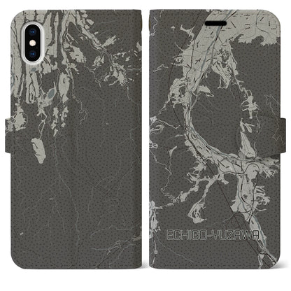 【越後湯沢（新潟県）】地図柄iPhoneケース（手帳タイプ）モノトーン・iPhone XS Max 用