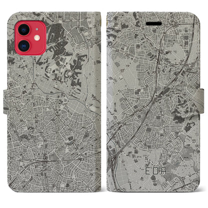 【江田（神奈川県）】地図柄iPhoneケース（手帳タイプ）モノトーン・iPhone 11 用