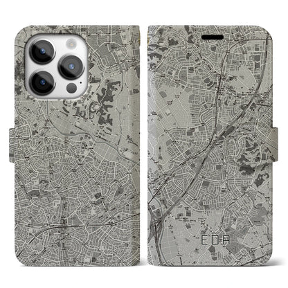 【江田（神奈川県）】地図柄iPhoneケース（手帳タイプ）モノトーン・iPhone 14 Pro 用