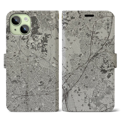 【江田（神奈川県）】地図柄iPhoneケース（手帳タイプ）モノトーン・iPhone 15 用