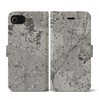 【江田（神奈川県）】地図柄iPhoneケース（手帳タイプ）モノトーン・iPhone SE（第3 / 第2世代） / 8 / 7 / 6s / 6 用