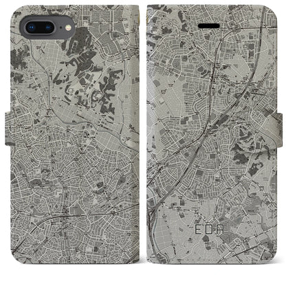 【江田（神奈川県）】地図柄iPhoneケース（手帳タイプ）モノトーン・iPhone 8Plus /7Plus / 6sPlus / 6Plus 用
