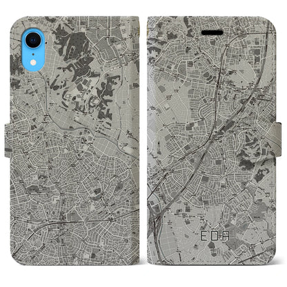 【江田（神奈川県）】地図柄iPhoneケース（手帳タイプ）モノトーン・iPhone XR 用