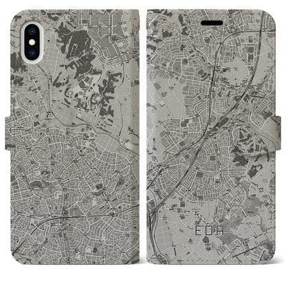 【江田（神奈川県）】地図柄iPhoneケース（手帳タイプ）モノトーン・iPhone XS Max 用