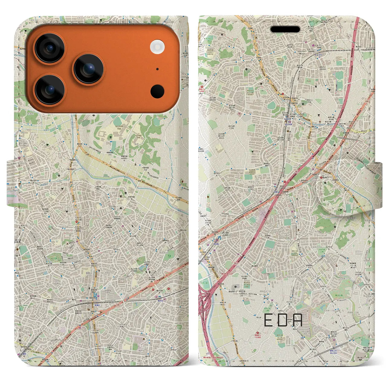 【江田（神奈川県）】地図柄iPhoneケース（手帳タイプ）