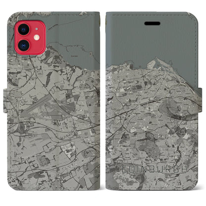 【エディンバラ（イギリス）】地図柄iPhoneケース（手帳タイプ）モノトーン・iPhone 11 用