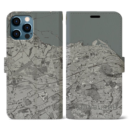 【エディンバラ（イギリス）】地図柄iPhoneケース（手帳タイプ）モノトーン・iPhone 12 / 12 Pro 用