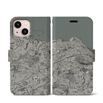 【エディンバラ（イギリス）】地図柄iPhoneケース（手帳タイプ）モノトーン・iPhone 13 mini 用