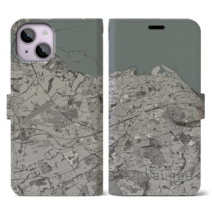 【エディンバラ（イギリス）】地図柄iPhoneケース（手帳タイプ）モノトーン・iPhone 14 用