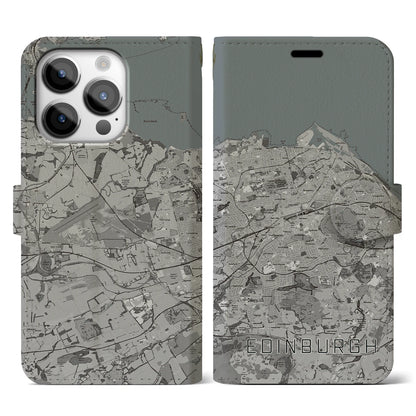 【エディンバラ（イギリス）】地図柄iPhoneケース（手帳タイプ）モノトーン・iPhone 14 Pro 用