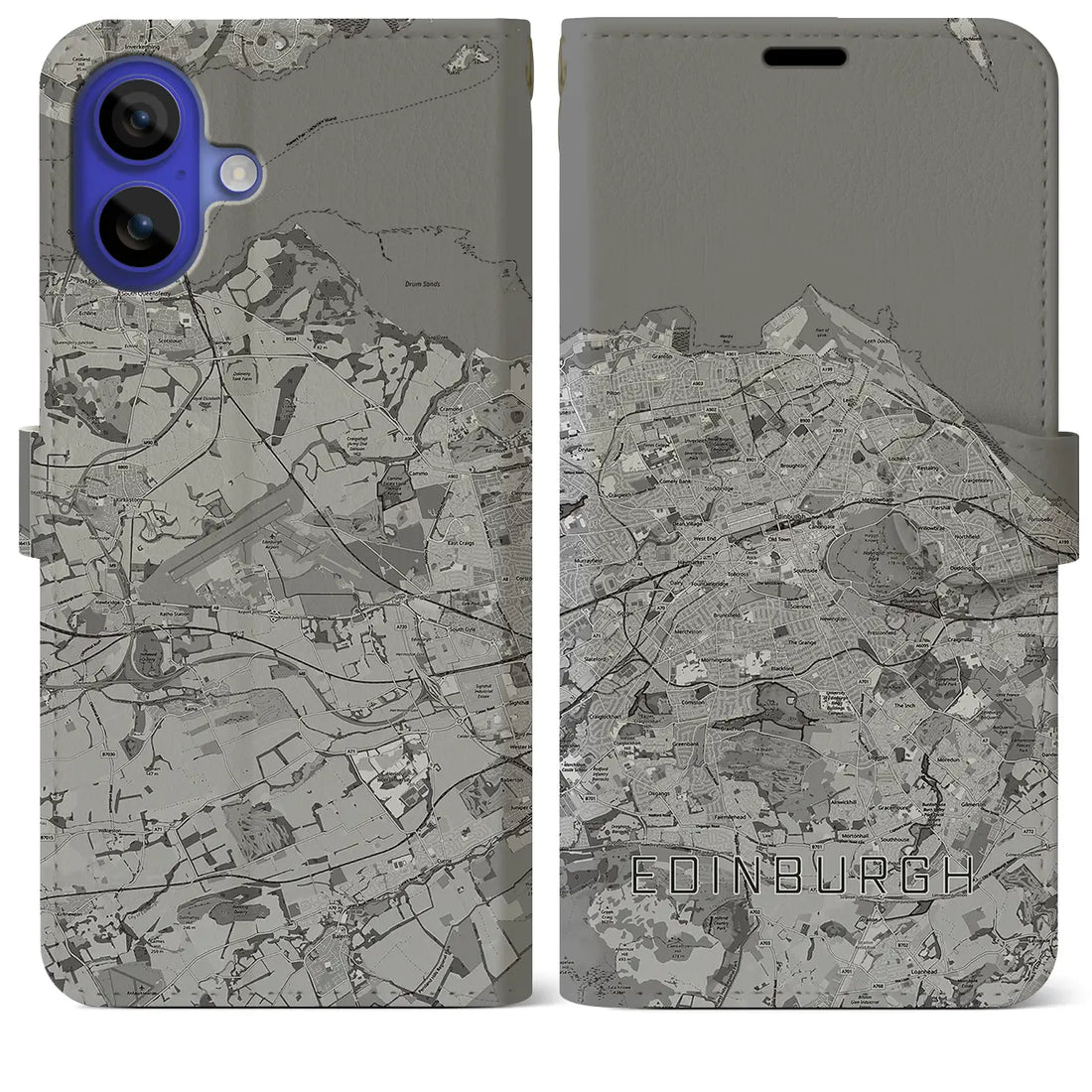 【エディンバラ(イギリス)】地図柄iPhoneケース(手帳タイプ)モノトーン・iPhone 16 Pro Max 用