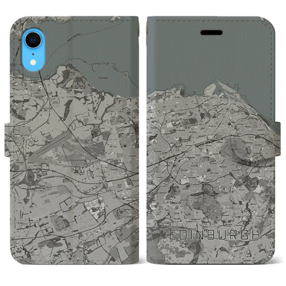 【エディンバラ（イギリス）】地図柄iPhoneケース（手帳タイプ）モノトーン・iPhone XR 用