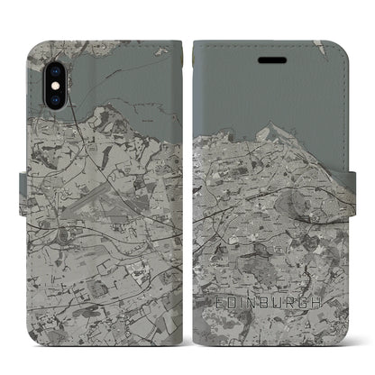 【エディンバラ（イギリス）】地図柄iPhoneケース（手帳タイプ）モノトーン・iPhone XS / X 用