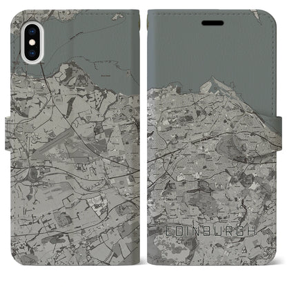 【エディンバラ（イギリス）】地図柄iPhoneケース（手帳タイプ）モノトーン・iPhone XS Max 用
