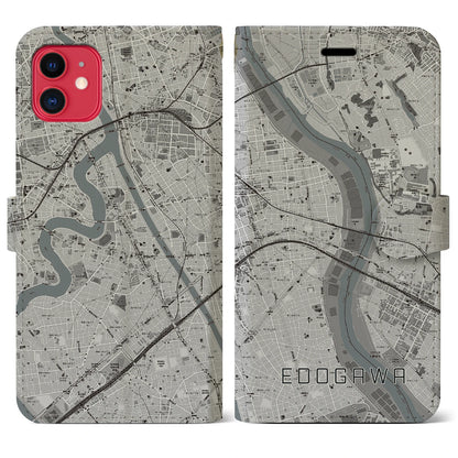 【江戸川（東京都）】地図柄iPhoneケース（手帳タイプ）モノトーン・iPhone 11 用