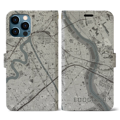 【江戸川（東京都）】地図柄iPhoneケース（手帳タイプ）モノトーン・iPhone 12 / 12 Pro 用