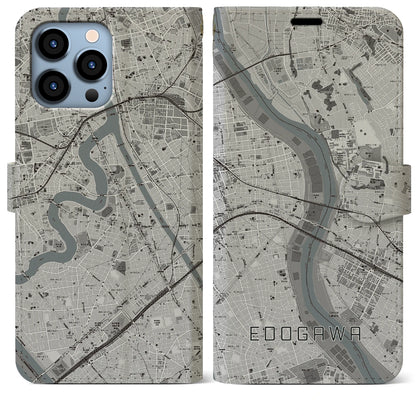 【江戸川（東京都）】地図柄iPhoneケース（手帳タイプ）モノトーン・iPhone 13 Pro Max 用
