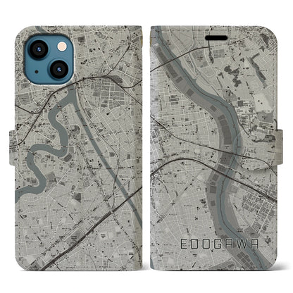 【江戸川（東京都）】地図柄iPhoneケース（手帳タイプ）モノトーン・iPhone 13 用