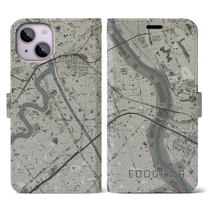 【江戸川（東京都）】地図柄iPhoneケース（手帳タイプ）モノトーン・iPhone 14 用