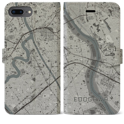 【江戸川（東京都）】地図柄iPhoneケース（手帳タイプ）モノトーン・iPhone 8Plus /7Plus / 6sPlus / 6Plus 用