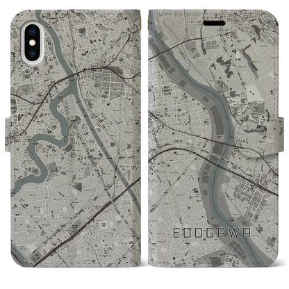【江戸川（東京都）】地図柄iPhoneケース（手帳タイプ）モノトーン・iPhone XS Max 用
