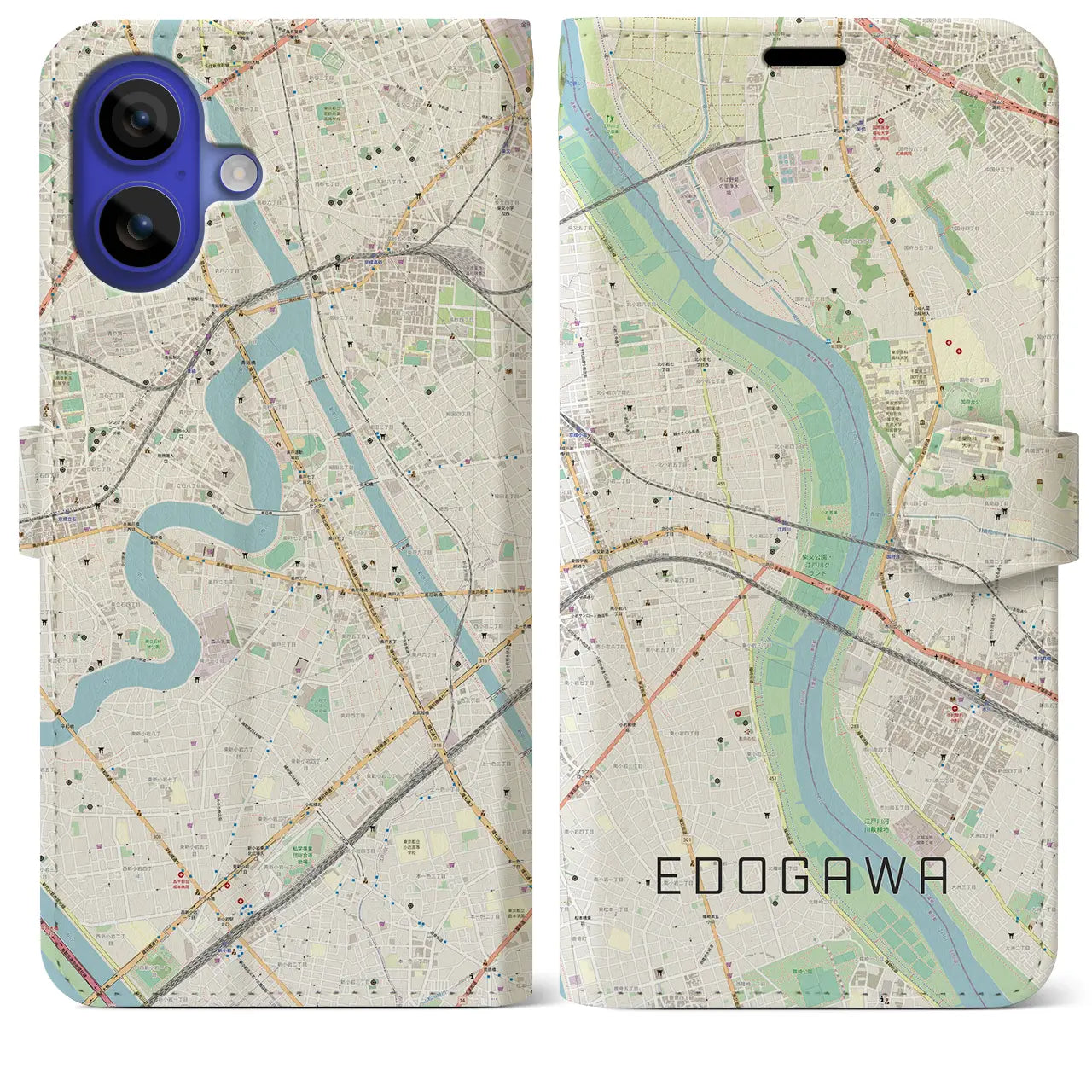 【江戸川（東京都）】地図柄iPhoneケース（手帳タイプ）ナチュラル・iPhone 16 Pro Max 用