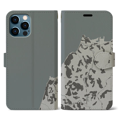 【江井（兵庫県）】地図柄iPhoneケース（手帳タイプ）モノトーン・iPhone 12 / 12 Pro 用