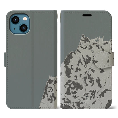 【江井（兵庫県）】地図柄iPhoneケース（手帳タイプ）モノトーン・iPhone 13 用