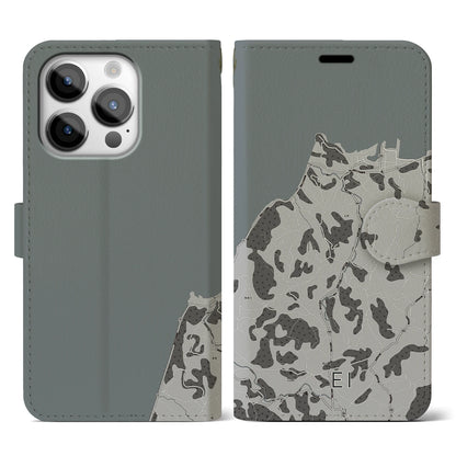 【江井（兵庫県）】地図柄iPhoneケース（手帳タイプ）モノトーン・iPhone 14 Pro 用