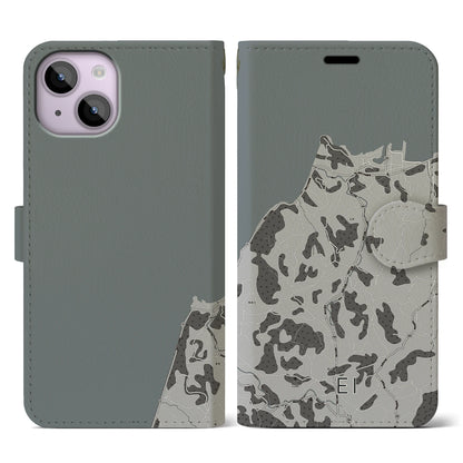 【江井（兵庫県）】地図柄iPhoneケース（手帳タイプ）モノトーン・iPhone 14 用