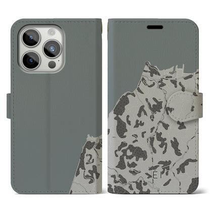 【江井（兵庫県）】地図柄iPhoneケース（手帳タイプ）モノトーン・iPhone 15 Pro 用